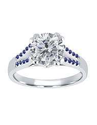 1.20 Ct Round H/I Diamond Blue Sapphire 18K White Gold Ring