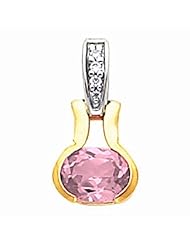 14K Two-Tone Gold Oval Cut Pink Sapphire and Diamond Pendant -- LIFETIME WARRANTY