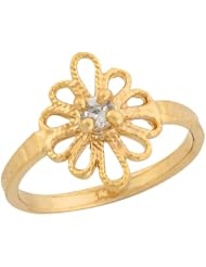 14k Real Gold White CZ Filigree Flower Shaped Dainty Baby Girls Ring