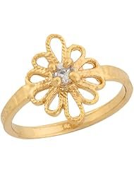 10k Real Gold White CZ Filigree Flower Shaped Dainty Baby Girls Ring