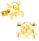 Gold Vermeil Skull and Crossbones Pirate Cufflinks w/ Jewelry Box