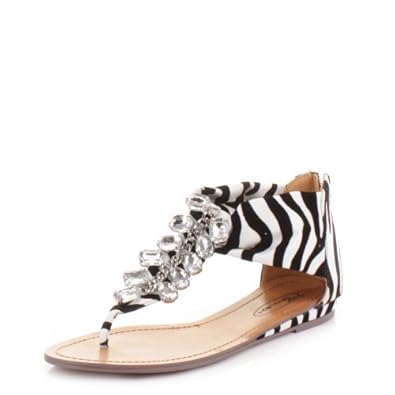 ... Gem Zebra Print Low Flat Sandals SIZE 3: Amazon: Shoes  Bags