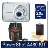 Canon PowerShot A480 Digital Camera (Silver), 10.0 Megapixel, 3.3x Optical Zoom, 2.5 Inch LCD Display, Face Detection AF/AE, Motion Detection Technology, Mini Digital Camera Deluxe Carrying Case, 2GB SD Memory Card, 3pc. Lens Cleaning Kit