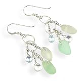 Authentic Sea Glass Dangle Earrings, Seafoam Tones, Sterling Silver