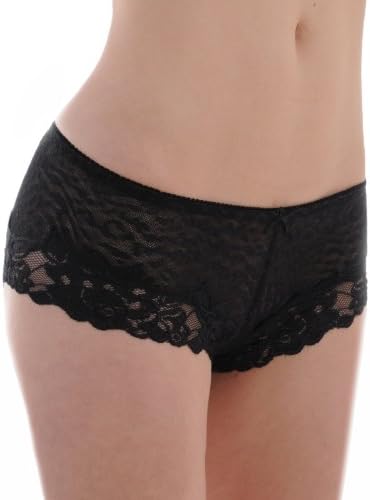 Sassy Black Lace Underwear Boyshort Womens Animal Jacquard Print Sizes: Medium