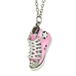Silvertone Pink Crystal Star Gym Shoe Fashion Necklace