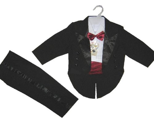 5tlg. Taufanzug Baby-Frack / Smoking schwarz-rot 