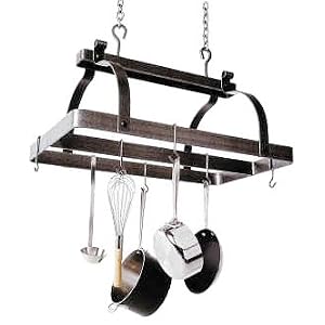 Enclume Hammered Steel Classic Rectangular Pot Rack with Center Bar