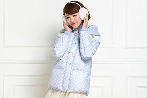 ダウンジャケット ダウンコート ダウンフェザー ダウンコート　ダウンジャケット　ショートコート　カシミヤ　フード付　エレガント　雪　氷　可憐　可愛い　オシャレ　キュート ブルー (オリジナル・ロゴスブレスレット(茶)とサシェセット)