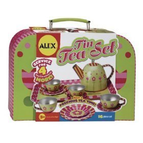 Toys: Alex Tin Painted 16 Piece Tea Set In Carry Suitcase