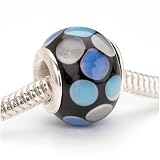 Murano Style Glass Lampwork Bead Fits Pandora Black With Blue Dots 14mm (1)