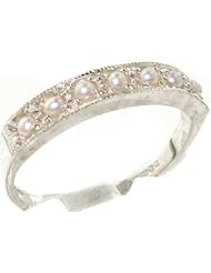 Solid English 925 Sterling Silver Genuine Natural Pearl Eternity Band Ring - Finger Sizes 4 to 12 Available