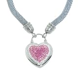 Stainless Steel Pink and White Crystal Lock Heart with Mesh Necklace