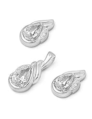 Sterling Silver Elegant Tear Drop Design Pendant and Earrings Jewelry Set with Clear CZ