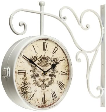 DecorField Old School Dual-Side Iron Wall Hanging Clock - Distressed Royal!