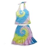 Private Label - Girls Tie Dye Skirt Set, Light Blue, Yellow, Pink