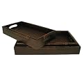 Set of 3 Rectangle Dark Wood Rattan Trays