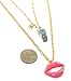 Super Sexy Pink Lips & Whistle Double Layered Charm Necklace with Crystals Gold Tone ~ LONG CHAIN
