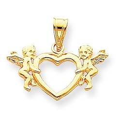 14k POL 2 AngelS ON OPEN Heart Pendant