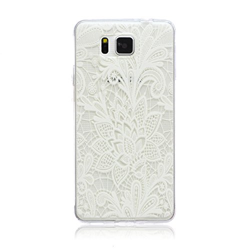 Yakamoz White Henna Paisley Floral Flower Crystal Gel TPU Rubber Flexible Slim Skin Soft Case for Samsung Galaxy Alpha G850F with Free Screen Protector & Stylus Pen