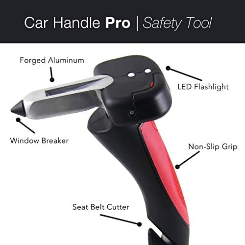 Car Handle Pro 4-in-1 Safety Tool - Get Out of Your Car Easy - High Quality/Sturdy - Window Breaker/Seat Belt Cutter/Flashlight