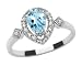 10k White Gold, December Birthstone, Coated Blue Topaz and Diamond Pear Shaped Ring, Size 9