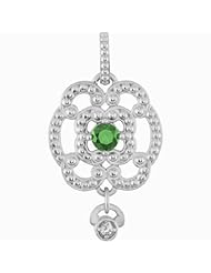 14K White Gold Emerald and Diamond Granulated Design Pendant -- LIFETIME WARRANTY