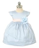 New Poly Dupioni Flower Girl Dress with Angled Skirt Choice of Blue, White or Ivory Sz 6M to 24M