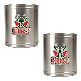 NBA Milwaukee Bucks Two Piece Stainless Steel Can Holder Set - Primary Logo