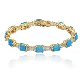 Yellow Gold Overlay Sterling Silver Turquoise Synthetic Opal and Blue Topaz... by Amazon.com Collection