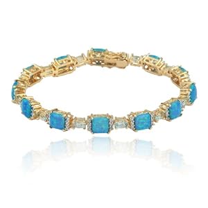 Yellow Gold Plated Sterling Silver Turquoise, Lab Created Opal, Blue Topaz and... by
