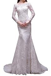 Satin Long Sleeves Lace Illusion Natural   Waistline Sheath Wedding Dress 