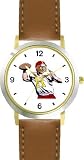 Football Quarterback Throwing Ball Football Theme - WATCHBUDDY��� DELUXE TWO-TONE THEME WATCH - Arabic Numbers - Brown Leather Strap-Children's Size-Small ( Boy's Size & Girl's Size )