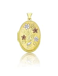 14K 3 Tone Gold Oval Floral Locket (26 x 19 mm)