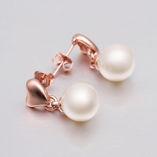 Women Heart Shaped Pearl Pendant Earrings 18K Rose Gold Plated WA000914