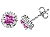 2.25 cts 14K White Gold Plated 925 Sterling Silver and Created Round Pink Tourmaline Earrings