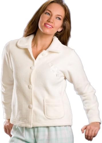 Camille Women's Womens Ladies Nightwear Luxury Ivory Soft Button Up Fleece Bed Jacket 14/16 Off-white
