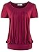 Bepei Women Tops Scoop Neck Short-Sleeves Front Pleated Tunic