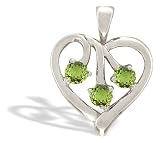 14K White Gold Genuine Round Peridot Heart Pendant