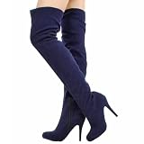Furge02 Stretchy Thigh-High Boot NAVY