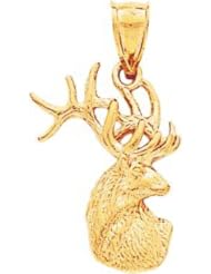 14K Yellow Gold Polished Elk Head Charm Pendant Jewelry