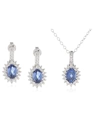 Sterling Silver Created Blue and White Sapphire Set