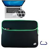 Bundle Set: Apple MacBook Pro / MacBook Air 13.3 Inch Black with Green Trim Dual Pocket Zipper Laptop Carrying Case Sleeve (Checkpoint Friendly), Keyboard Silicone Skin Cover, and a Free Carabiner Key Chain