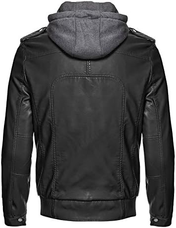 MBJ Mens Removable Hoodie Faux Leather Bomber Jacket S BLACK
