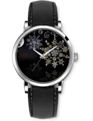 SPRAWL Aanalog Fashion Series Silver Ladies Watches of Genuine Black Leather Strap,Unique Wrist Watch for Women Girls Designed with Snowflakes hanging