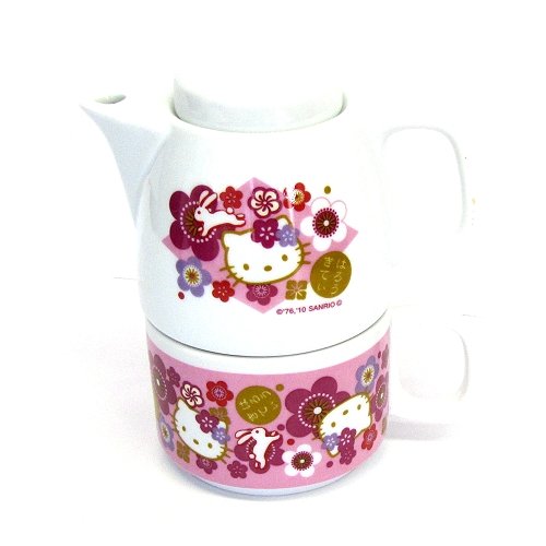 Sanrio Hello Kitty Design Personal Ceramic Tea Pot and Cup Set (pink)