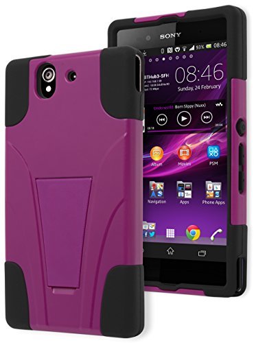 Xperia Z C6603 Phone Case, Bastex Hybrid Protective Soft Black Silicone Cover Hard Pink Kickstand Case for Sony Xperia Z C6603