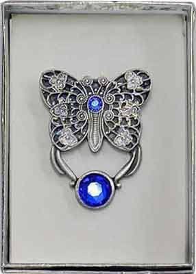 "Jeweled Filigree Butterfly" Eyeglass Holder Magnet Pin - Made in USA (Blue)