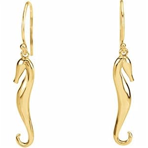 Yellow Gold Seahorse Dangling Earrings