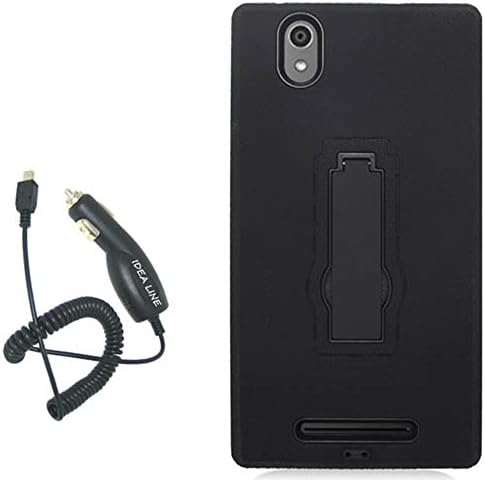 IDEA LINE INC.(TM)For ZTE Z970 ZMAX (T-Mobile)-BLACK SKIN CASE RUGGED CASE BLACK with Stand+FREE CAR CHARGER